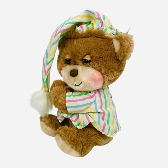 Vintage 1985 Fisher Price Sleepy Time Teddy Bear Plush Striped Pajamas Hugger - Picture 1 of 13